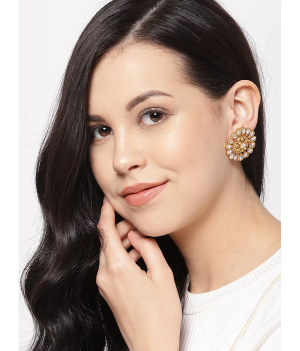 YouBella Gold-Plated Stone-Studded Circular Oversized Studs